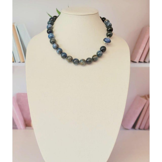 Contemporary Blue Kyanite Beaded Necklace With Sterling Silver Kyanite Clasp For Sale - Image 3 of 8