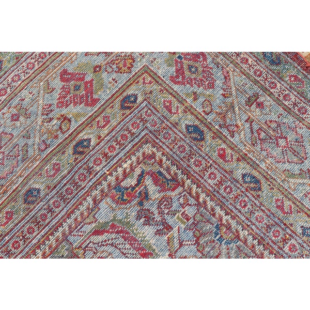 Antique Persian Sultanabad Mahal Carpet With Geometric Design in Green's and Red 10'8"x13'4" For Sale - Image 10 of 10