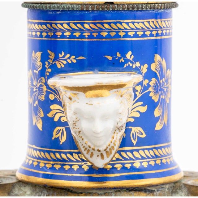 French French Porcelain and Bronze Encrier a Pompe For Sale - Image 3 of 8