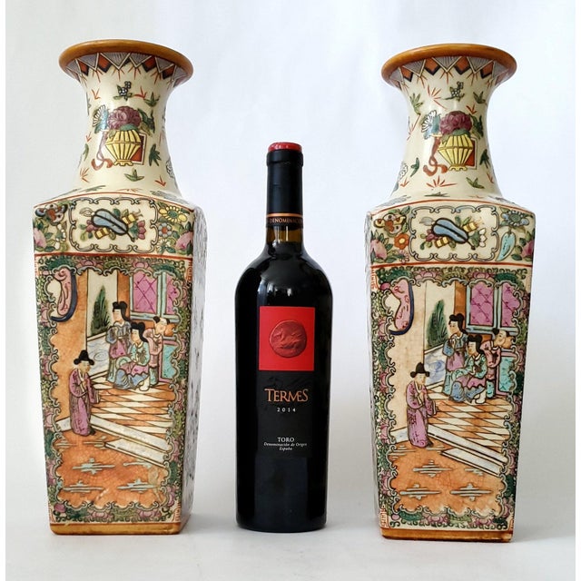 Pair Antique Rose Medallion Qing Style Chinese Vases For Sale - Image 10 of 12