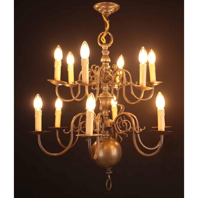 Antique Dutch Bronze Two-tiered Chandelier For Sale - Image 6 of 6