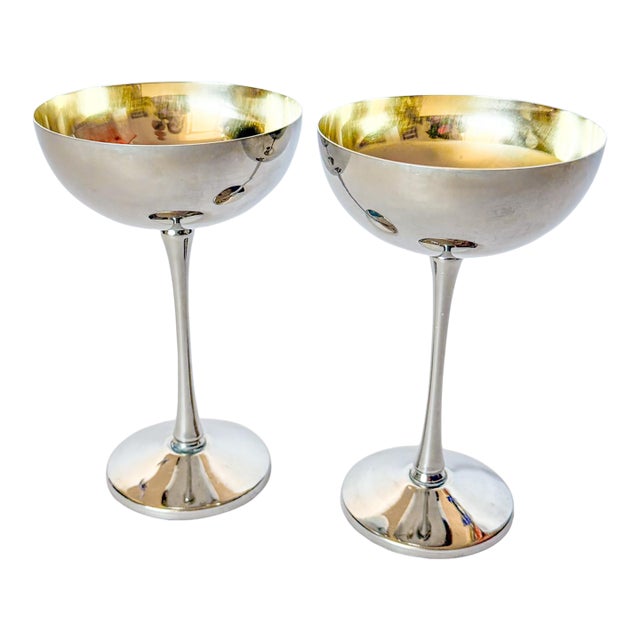 Vintage Italian Silverplate Champagne Coupes by Leonard For Sale