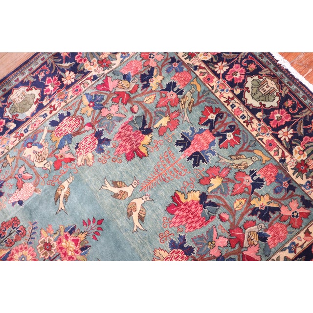 Textile Emerald Green Botanical Antique Persian Kashan Rug - 4'5" x 6'9" For Sale - Image 7 of 9