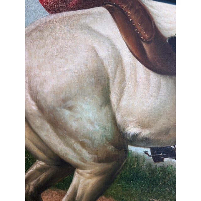 Large Antique Signed European Equestrian Portrait Oil Painting Late 19th Century For Sale - Image 13 of 17