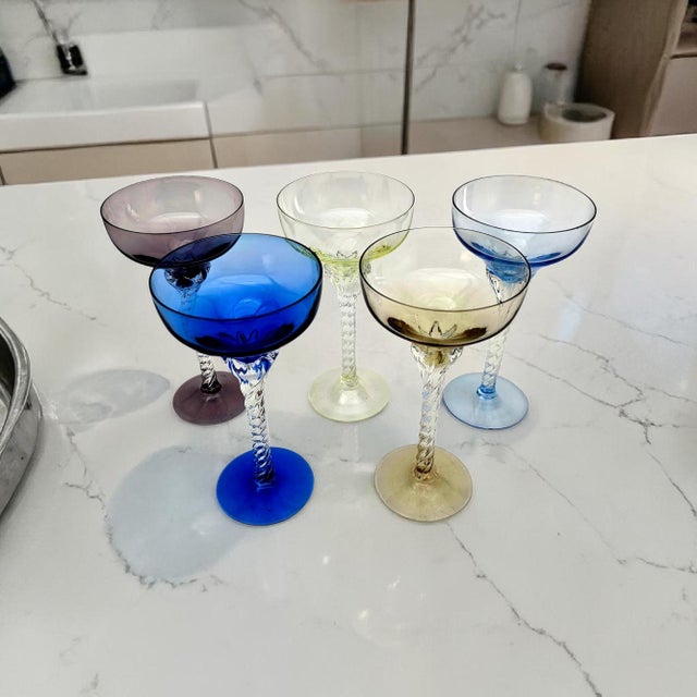 Mid 20th Century Blefeld Twist Stem Champagne Coupes - Set of 5 For Sale - Image 9 of 12