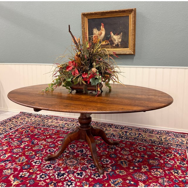 Antique English Country Oval Dining Table Farmhouse Pedestal Oak 1920s-30s For Sale - Image 11 of 18