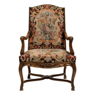 19th Century France Louis XV Brown Wood Armchair For Sale