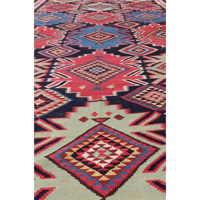 Textile 19th Century Antique Kuba Kilim Gallery Rug in With Vibrant Colors 6 X 12'8 For Sale - Image 7 of 15