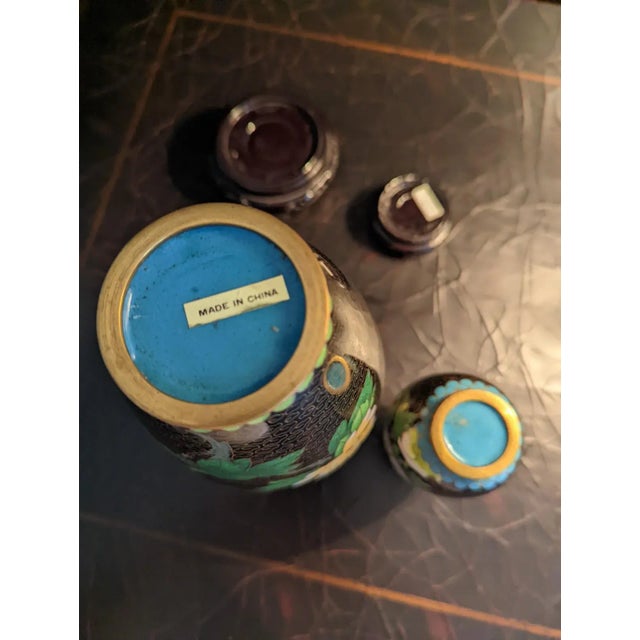 1980s Chinese Cloisonne Vases - Set of 2 For Sale - Image 4 of 12