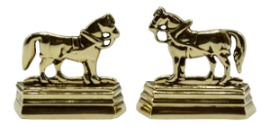 Antique English Brass Shire Horse Mantle Decorations - a Pair