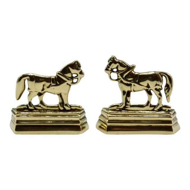 Antique English Gilt Brass Shire Horse Mantle Decorations, a Pair For Sale