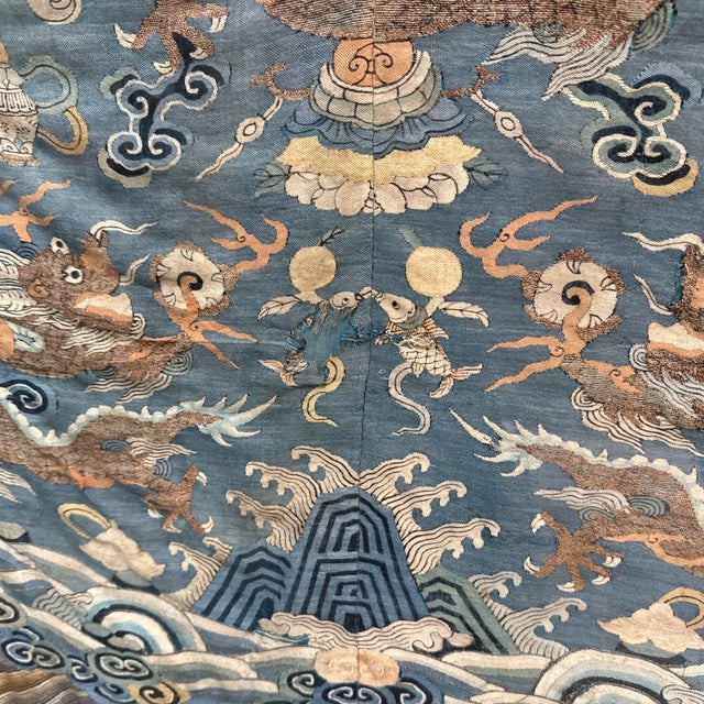 Qing Dynasty Blue Embroidered Silk Kimono, Framed For Sale In San Francisco - Image 6 of 12