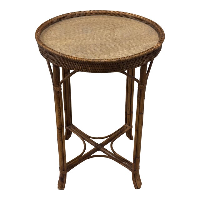Vintage Palm Beach Style Rattan & Bamboo Side Table For Sale