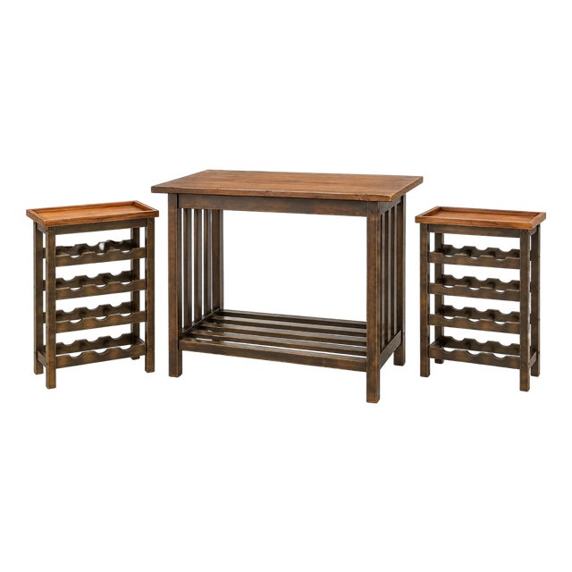Vintage Thai Teak Wine Console & Side Tables in Antique Bronze—Set of 3 For Sale