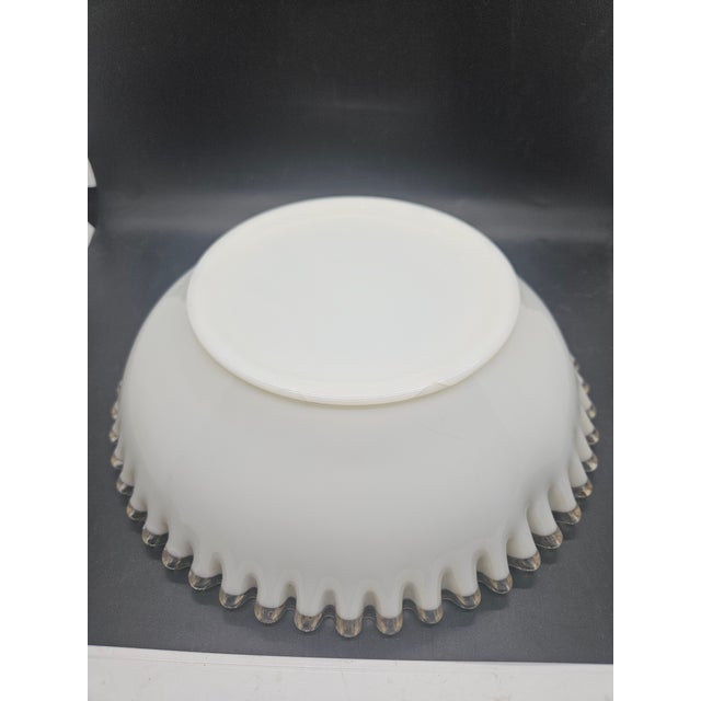 Fenton Art Glass Company Vintage Fenton "Silver Crest" Milk Glass Ruffled Edge Bowl. For Sale - Image 4 of 4