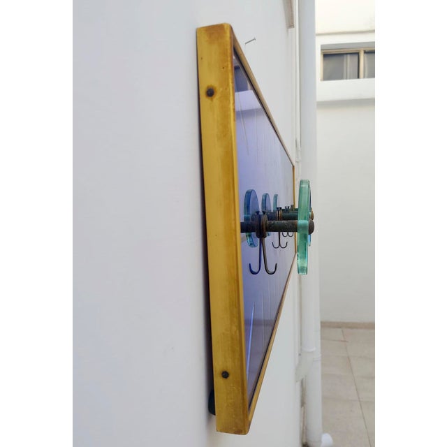 Vintage Space Age Italian Wall Coat Hanger in Blue Glass and Brass by Murano for Cristal Art, 1970s For Sale - Image 9 of 11