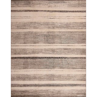 Cream And Black Handmade Wool Pile Abstract Contemporary Modern Area Rug For Sale