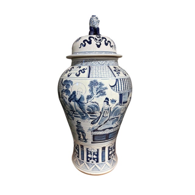 Vintage Lg Chinese Blue and White Porcelain Palace Urn/ Ginger Jar 36" H For Sale In New York - Image 6 of 14