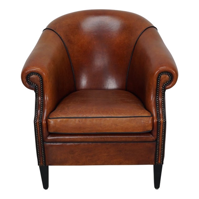 Vintage Dutch Cognac Colored Leather Club Chair For Sale