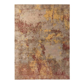 Hand-Knotted Abstract Rug in Maroon, Blue, Yellow Floral Pattern by Rug & Kilim For Sale