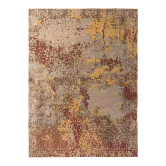 Hand-Knotted Abstract Rug in Maroon, Blue, Yellow Floral Pattern by Rug & Kilim For Sale