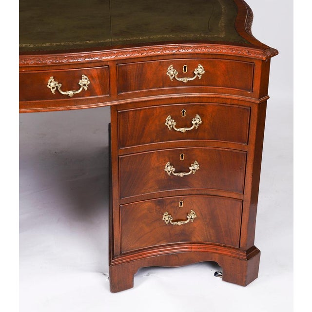 Antique 20th Century Flame Mahogany Serpentine Partners Pedestal Desk, 1890s For Sale - Image 14 of 18