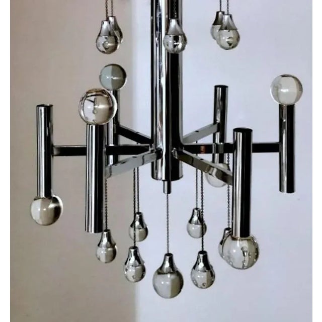 Chrome 1970s Sciolari Gaetano Italian Space Age Style Chandelier in Chrome-Plated Brass For Sale - Image 8 of 12