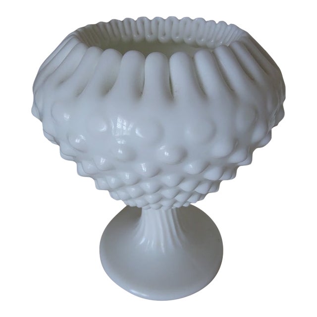 Vintage White Hobnail Milk Glass Vase For Sale