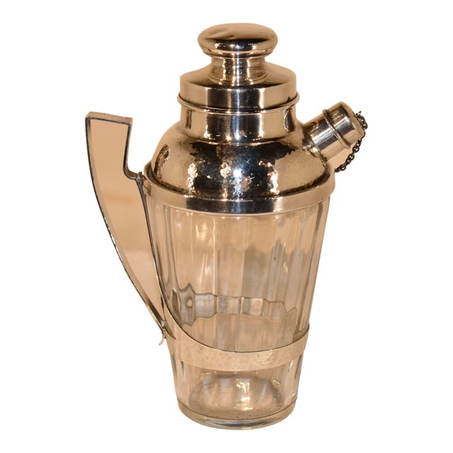 Antique American "Webster" Sterling Silver & Crystal Cocktail Shaker Circa 1930 For Sale