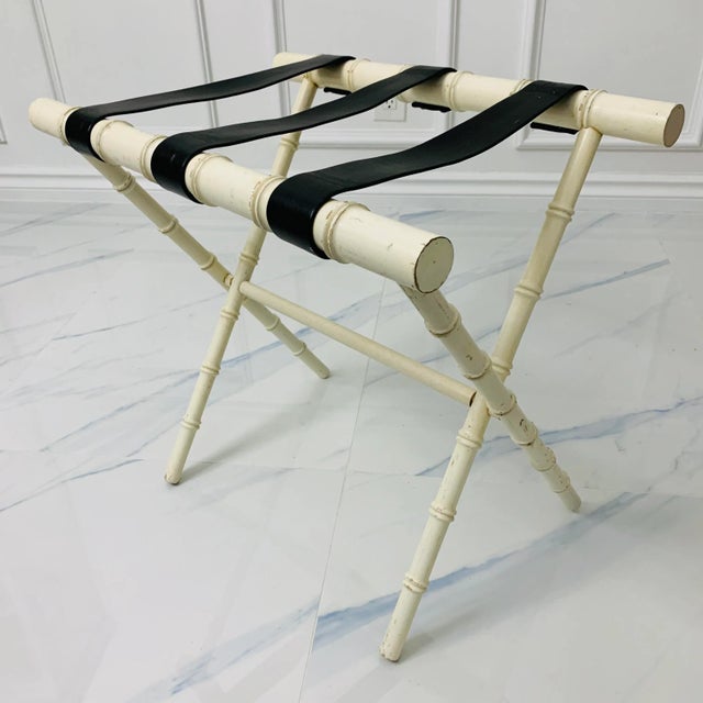 Chinoiserie Vintage 1950’s Faux Bamboo Suitcase Luggage Rack For Sale - Image 3 of 10