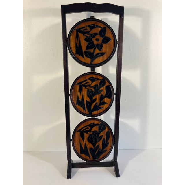 Mid 20th Century Vintage Wooden Folding Plant Stand / Display Rack With Bird & Floral Carvings For Sale - Image 5 of 7