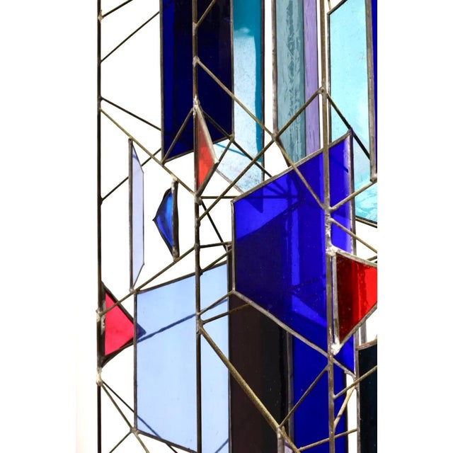 Sculptural Stained Glass Tri-Partite Screen, Room Divider, Blue, J. Ferguson USA. Sculptural Stained Glass Tri-Partite...