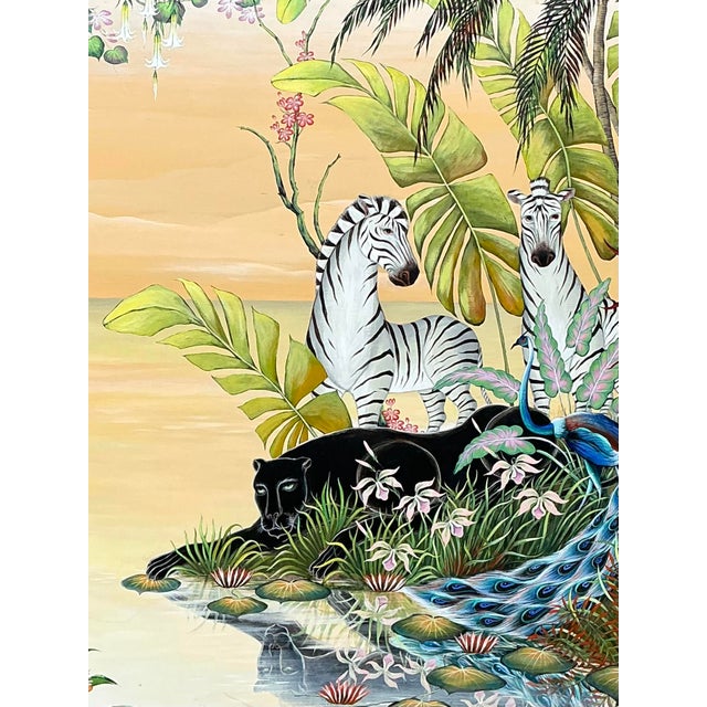 Vintage Monumental 1999 Original Jungle Painting on Canvas For Sale - Image 9 of 12