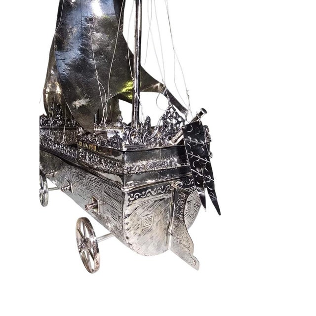 English Silvered Metal Ship, 1880s For Sale - Image 16 of 18