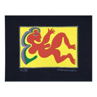 Woman in Yellow - Original Screen Print by Fritz Baumgartner - 1970s For Sale