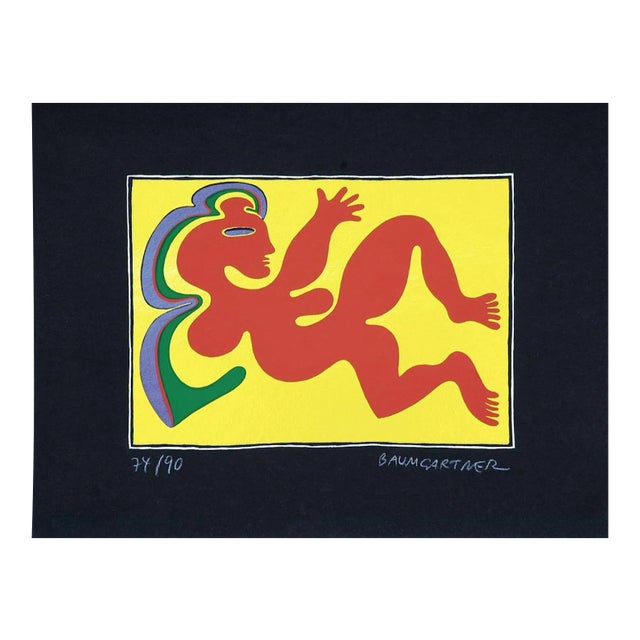 Woman in Yellow - Original Screen Print by Fritz Baumgartner - 1970s For Sale