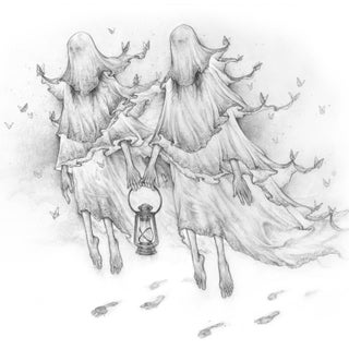 Wandering Ghost Sisters by Timothy Von Rueden | Graphite on Mixed Media Paper Two ghostly figures holding a lantern. For Sale