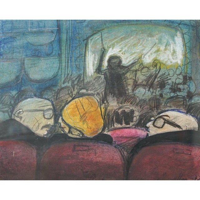 Framed Signed and dated pastel cartoon scene of figures in the foreground watching a concert. Artist Name: Signed and...