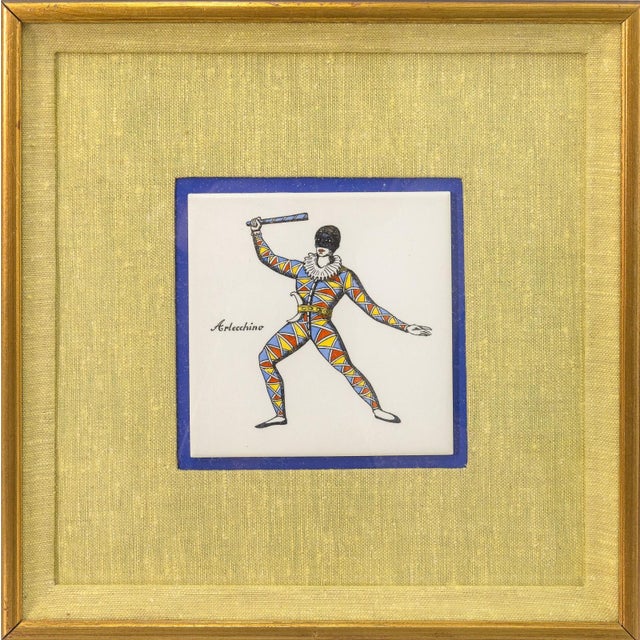 Piero Fornasetti Maschere Italiane Commedia Dell’Arte 1950s Ceramic Tiles Framed Set of 4 For Sale - Image 10 of 10