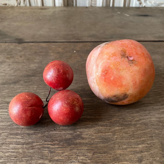 Mid-Century Alabaster Stone Persimmon and Cluster of Cherries Fruit- Set of 2 For Sale - Image 11 of 12