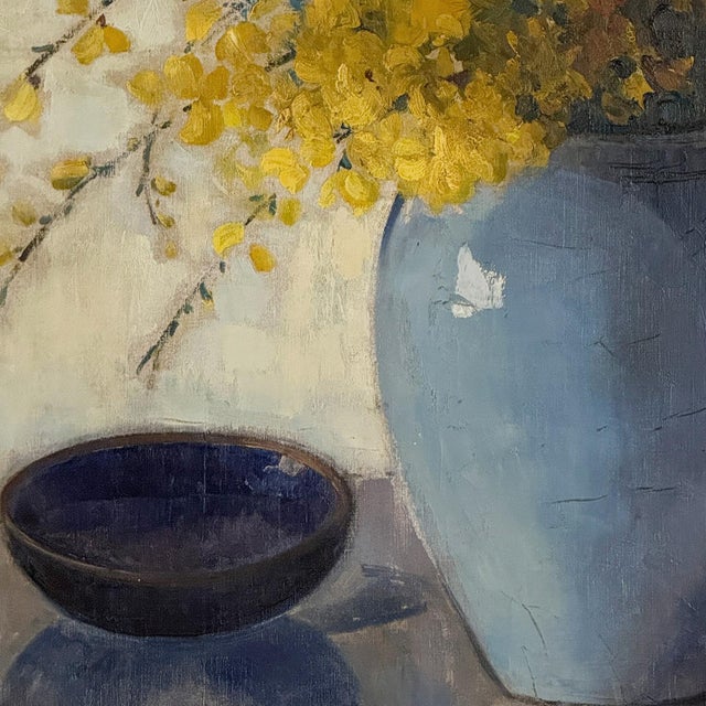 Framed Oil Painting on Canvas by Clemence Biron Dated 1925 'Forsythia' For Sale - Image 13 of 17