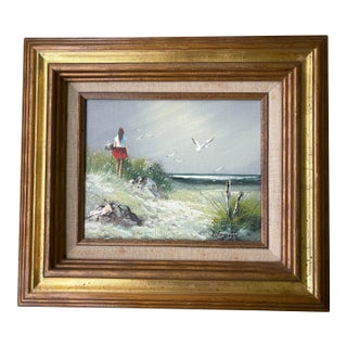Vintage Signed J. Fenton Original Coastal Oil Painting With Gilt Wood Frame – Certified Artistic Interiors For Sale
