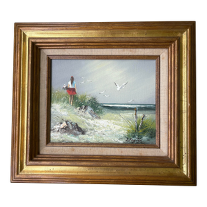 Vintage Signed J. Fenton Original Coastal Oil Painting With Gilt Wood Frame – Certified Artistic Interiors