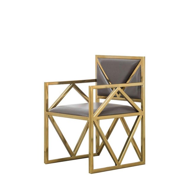 Contemporary Gray Leather X Arm Chair | Chairish