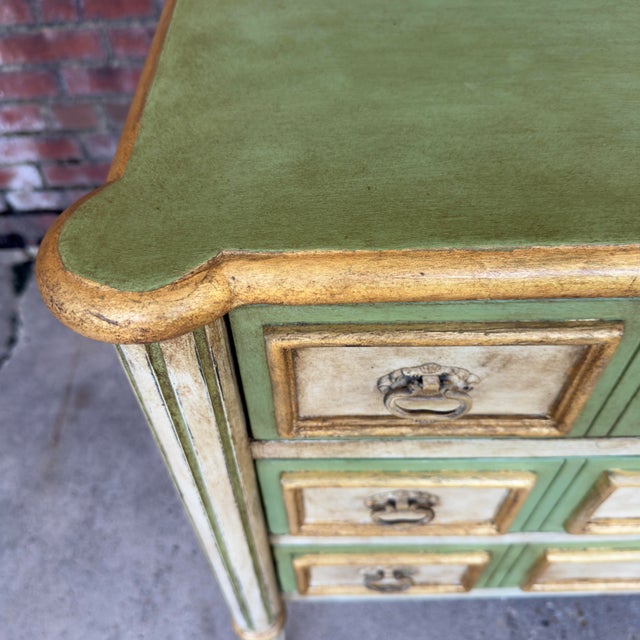 Late 20th Century "The Grace" Vintage Swedish Gustavian Louis XVI Style Chest of Drawers - Three Drawer Piece in Soft Green and Cream - Newly Painted For Sale - Image 5 of 15