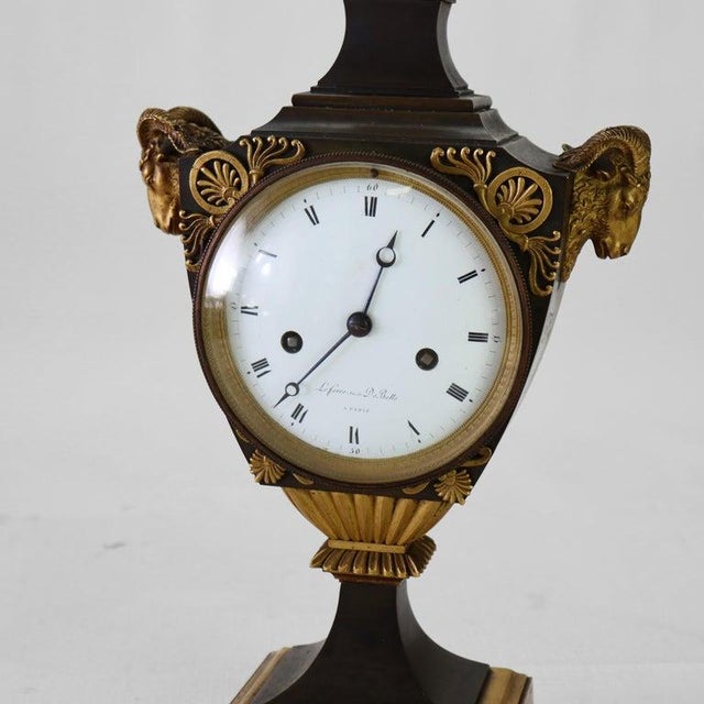 French Antique Lefèvre DeBelle French Empire Ebonized & Gilt Bronze Mantle Clock C1820 For Sale - Image 3 of 10