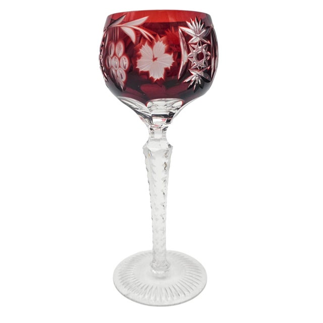 Late 20th Century Ajka Marsala Ruby Overlay Hand-Cut Crystal Hock Wine Goblet, Hungary 8" For Sale - Image 12 of 13