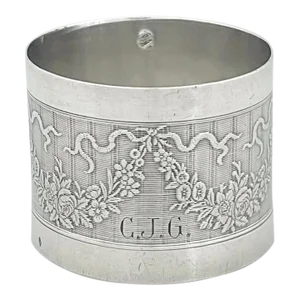 First Standard (950/1000) Solid Silver Napkin Ring With Engine Turning, Paris, Circa 1890