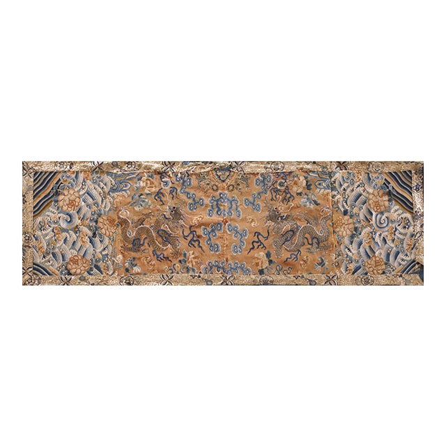 1850s Coral Antique Cloud Band Chinese Dragon Koi Fish Design Silk Textile For Sale