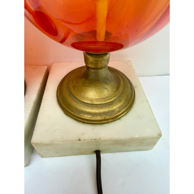 Vintage Stacked Glass Balls Table Lamps on Marble Base - a Pair For Sale - Image 9 of 12